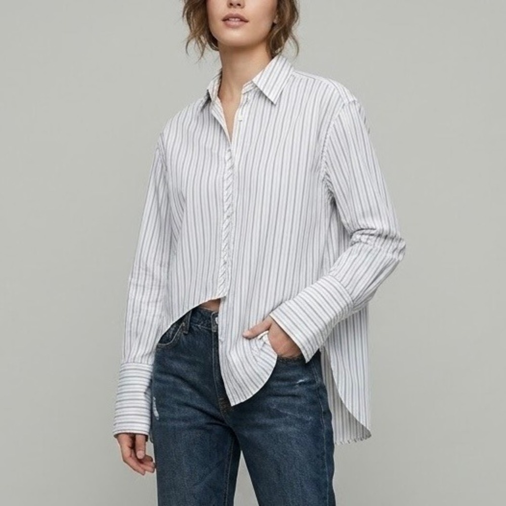 Andersson Bell Asymmetric Unbalance Stripe Shirt Cotton Blend White Size Small